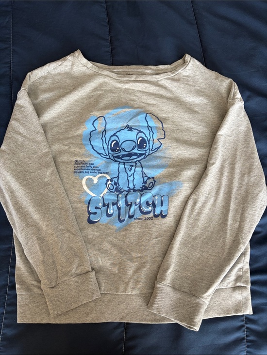 Disney Sweaters - Disney Gray Crewneck Sweater with Blue Stitch Graphic